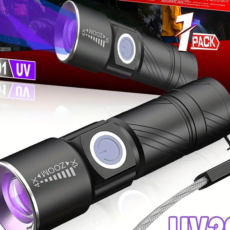 

1pc 395nm Uv Flashlight Rechargeable, Black Light With 3 Modes, Mini Handhled Pocket Zoomable Torch, Portable Detector For Dog Urine, Stains, Resin Curing, Scorpions