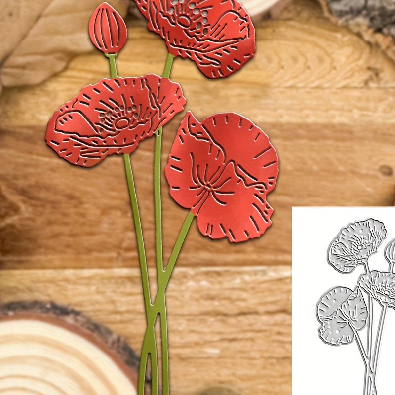 

Original Lovely Poppy Flowers Branch Metal Cutting Dies Cut Die Birthday Wedding Decoration Scrapbook Paper Craft Mould Diy Scrapbooking & Stamping Stencils Supplies