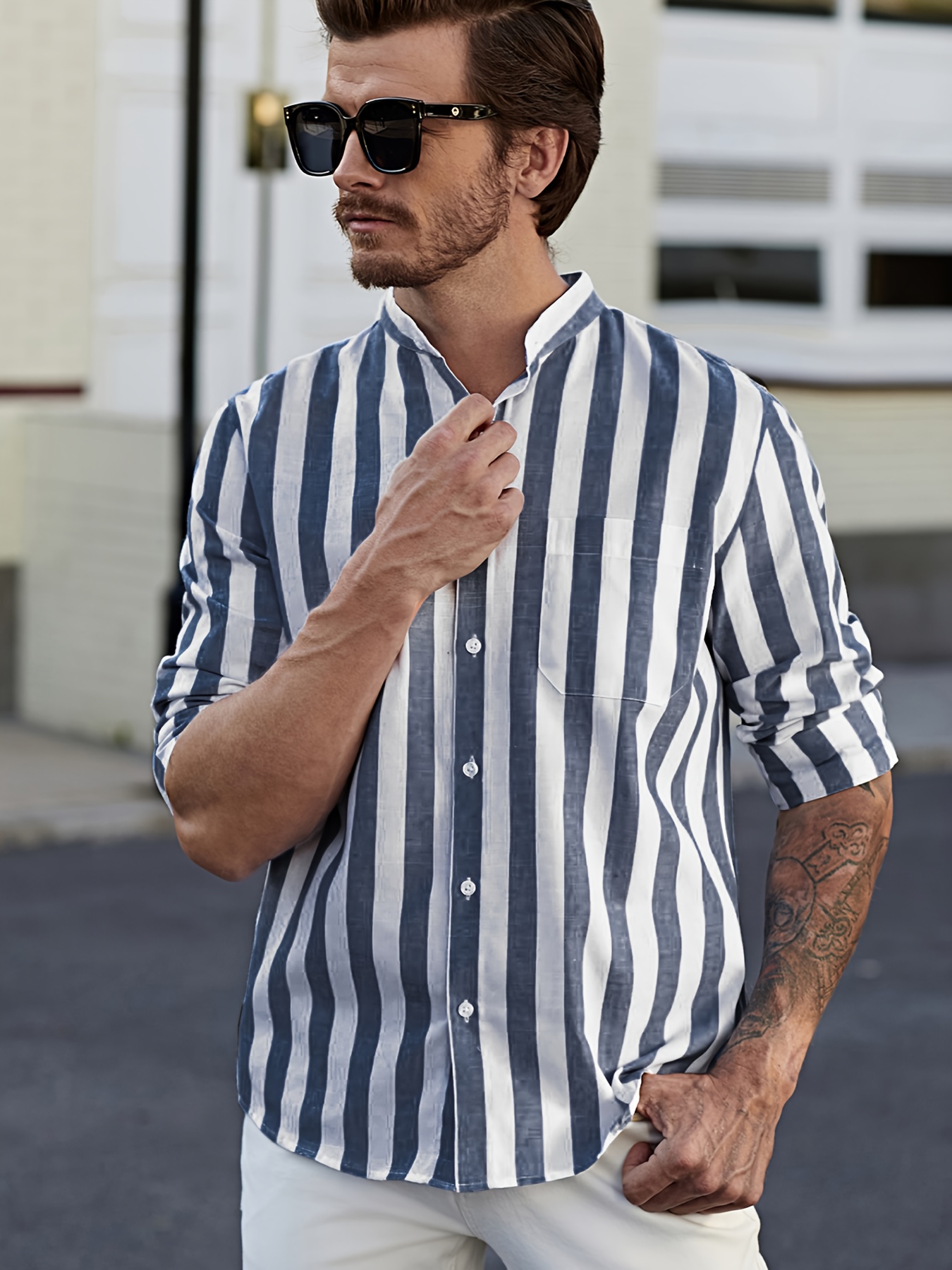 Mens Stripe Long Sleeve Shirt Spring Summer Buy Save - Temu