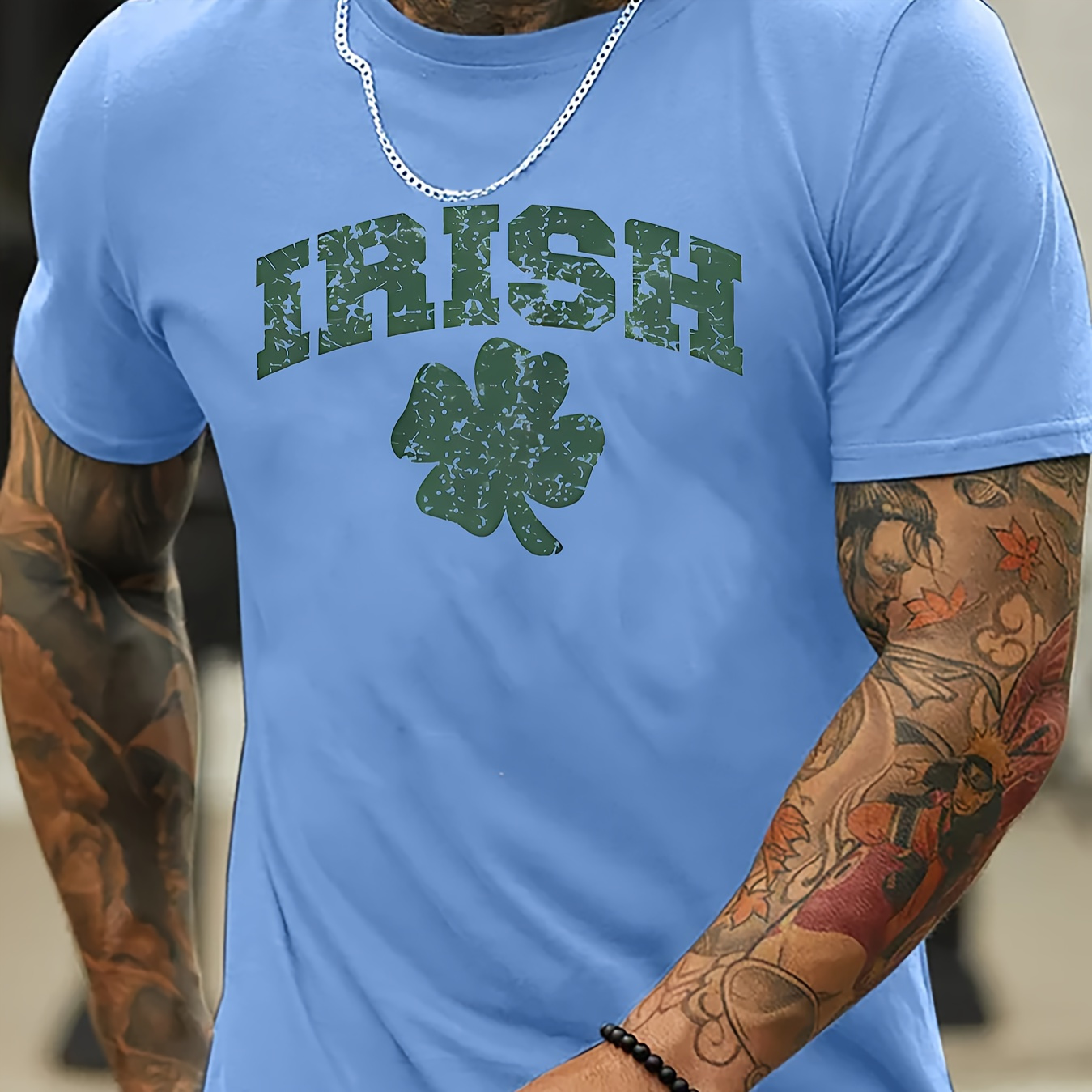 

St. Patrick's Day Irish Letter Graphic Print Men's Creative Top, Casual Short Sleeve Crew Neck T-shirt, Men's Clothing For Summer Outdoor