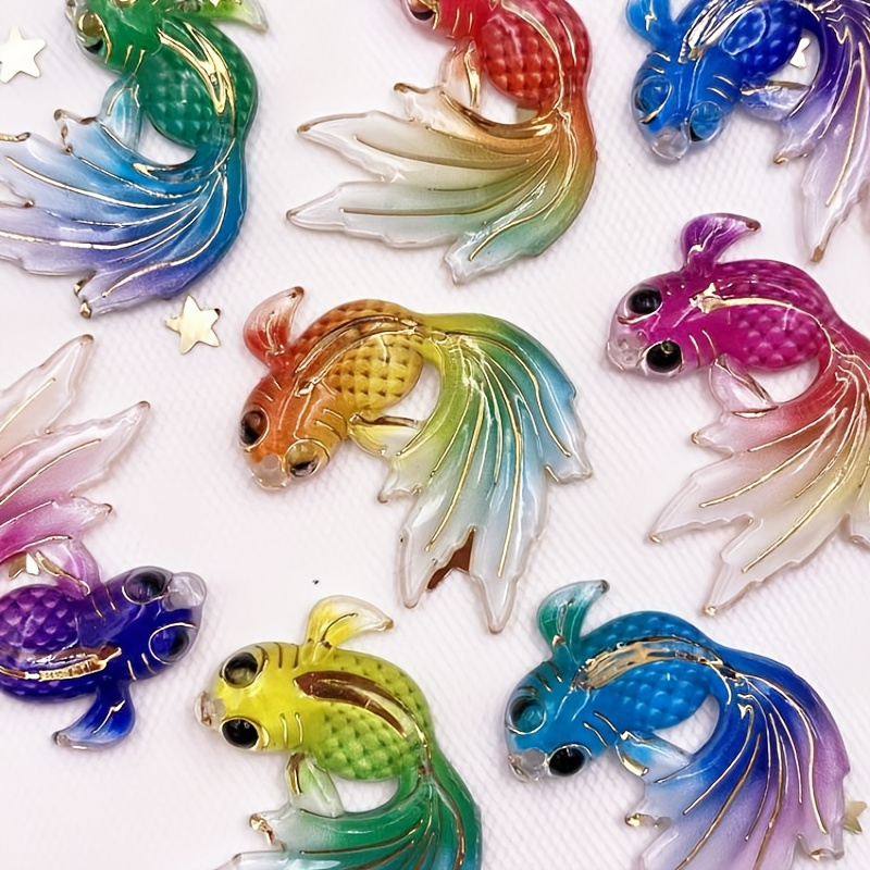 

8pcs/pack Resin Bling Colorful Goldfish Charms, Flat Back Rhinestone Fish Ornament Resin Blessing Pendants For Diy Wedding Applique Crafts, Pendant Accessories, Room Decor