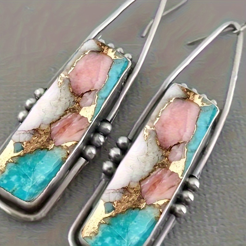 

1 Pair Trendy Bohemian Earrings, Vintage Creative Artificial Stone Pattern Earrings, Party Jewelry
