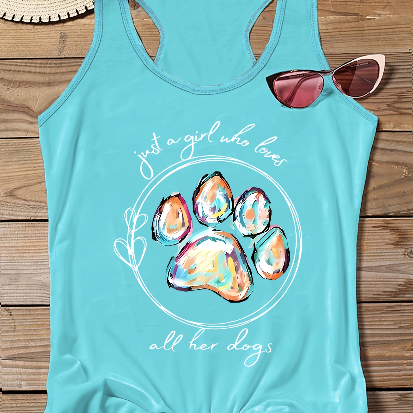 

Plus Size Dog Paw Print Tank Top, Casual Crew Neck Sleeveless Tank Top For Summer, Women's Plus Size clothing