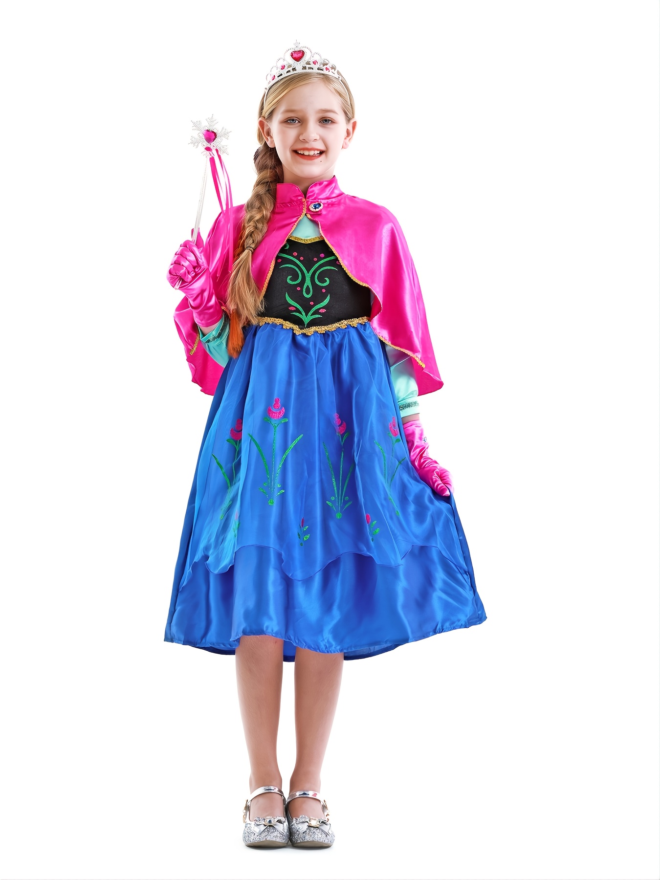 Robe Cape Déguisement Costume Bleu Reine Neiges Frozen Anna Fille Princesse  Noel