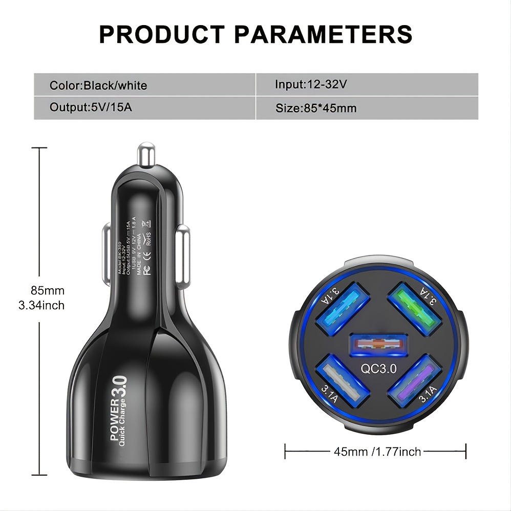 Chargeur voiture 2x USB 12V Quick Charge 3.0 3.1A