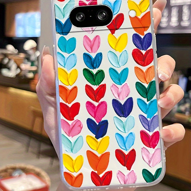 

Color Oil Painting Love Heart Clear Phone Case For Pixel 9 9pro 8 8a 8pro 7 7a 7pro 6 6a Transparent Shock-proof Fall-proof Protection Cover Shell