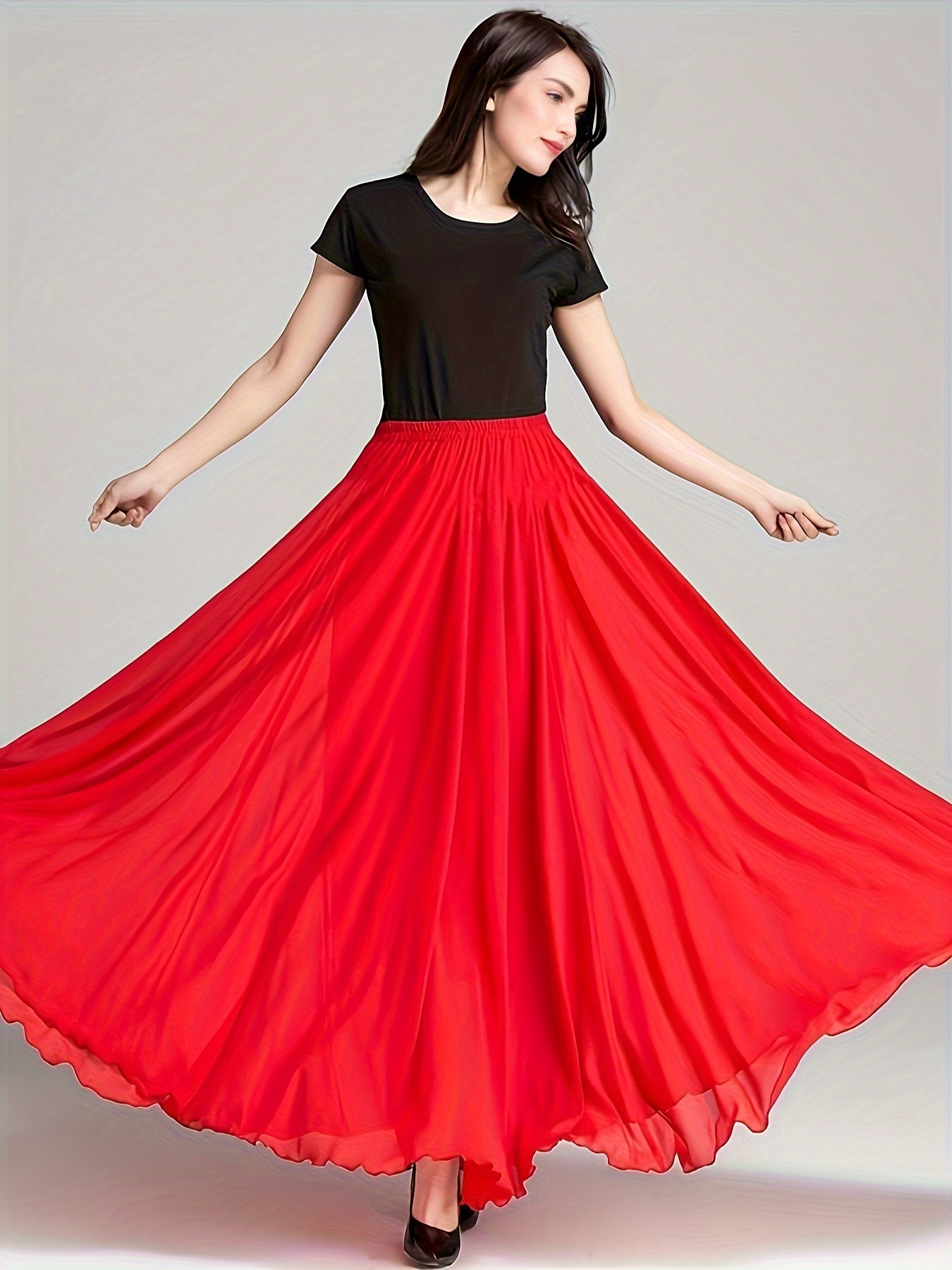 Solid Color Layered Dancing Skirt Elastic High Waist Semi - Temu