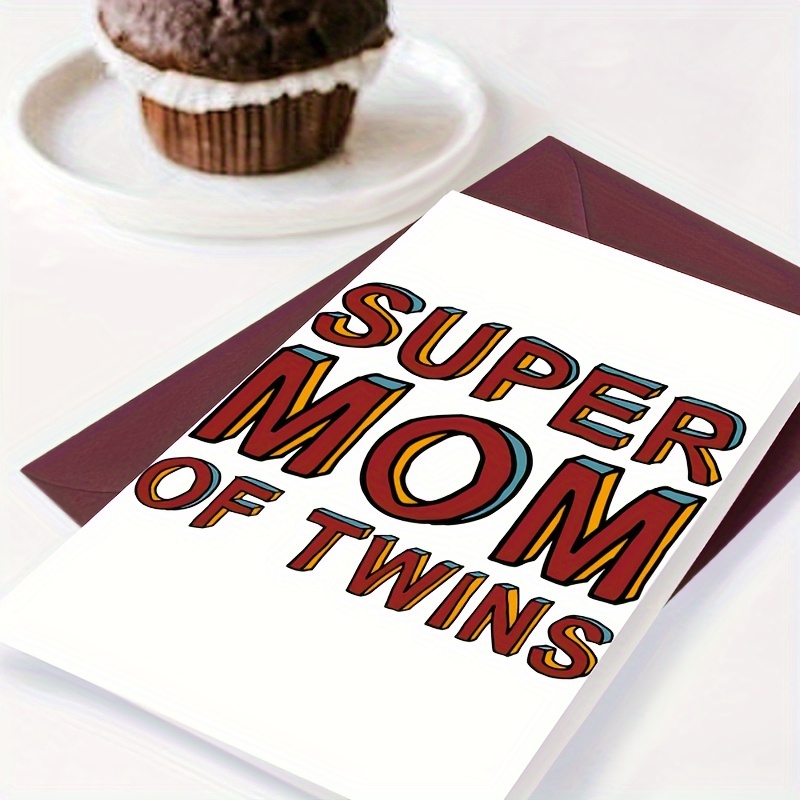 

1 Piece Of Greeting Card Is A White Card With The Words "super Mom Of Twins" Written On It, Where "mom" Is Handwritten