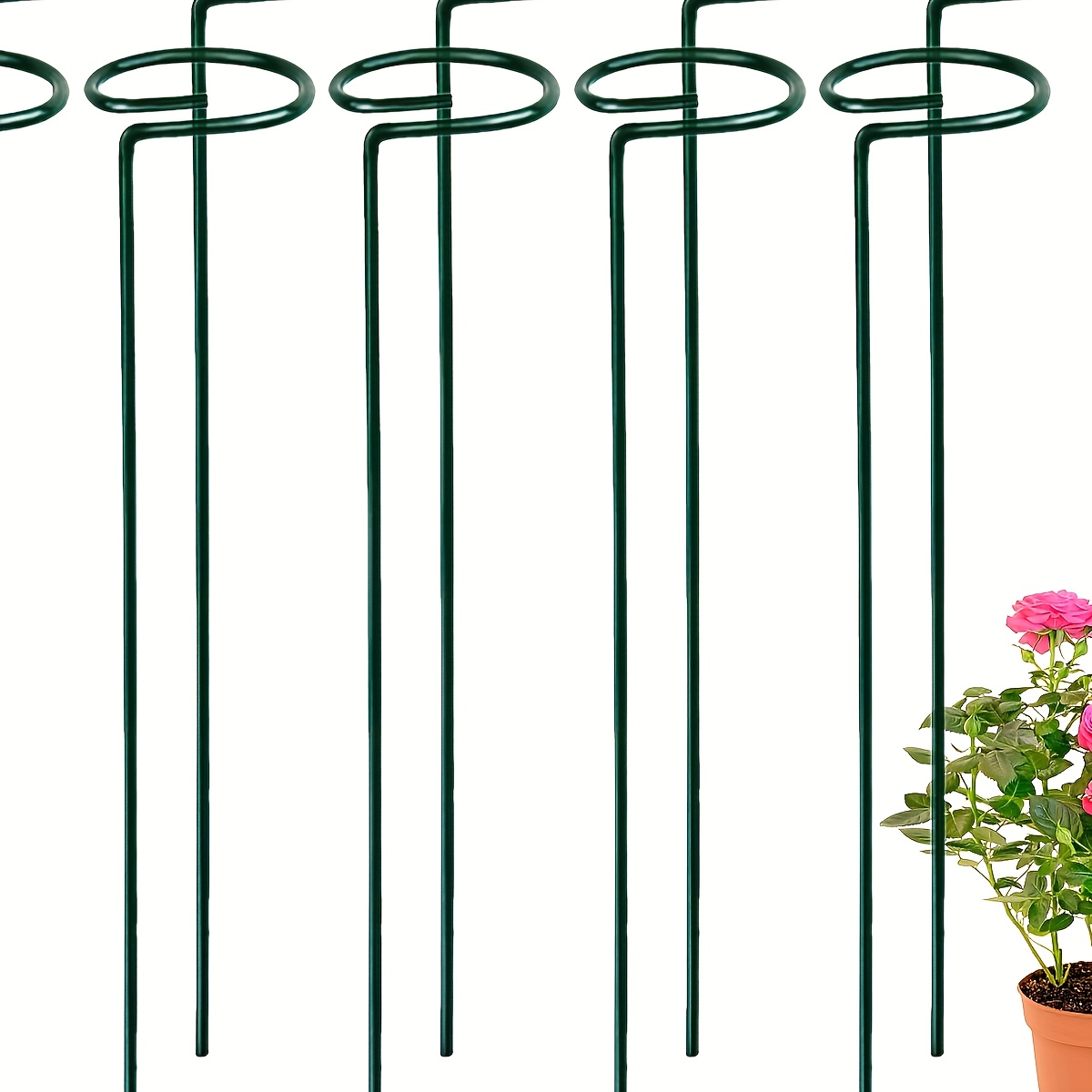 

4pcs/10pcs Garden Plant Stakes, Garden Metal Single Stem Plant Support, Garden Flower Support For Tomatoes, Orchid, Peony, Rose