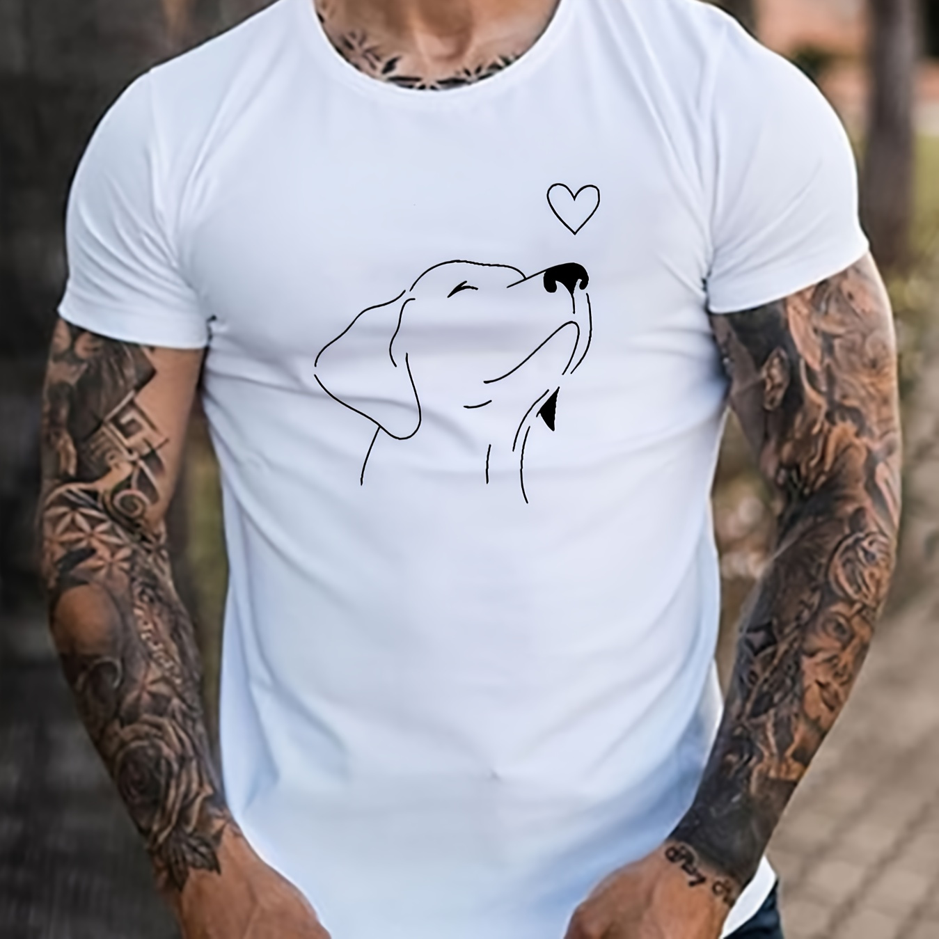 

Cute Dog Graphic Print Men's Creative Top, Casual Short Sleeve Crew Neck T-shirt, Men's Clothing For Summer Outdoor