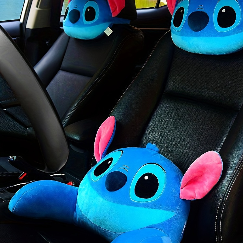 

Authorized Stitch-inspired Car Neck & Waist Pillow Set - Comfortable Polyester Fiber Dashboard Ornament For , Stylish Vehicle Interior Accessory