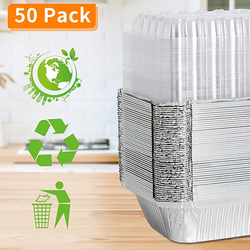 NYHI 50-Pack Extra Small Disposable Aluminum Oblong Foil Pans with Lid  Covers Recyclable Tin Food Storage Tray for Cooking, Baking, Meal Prep,  Takeout