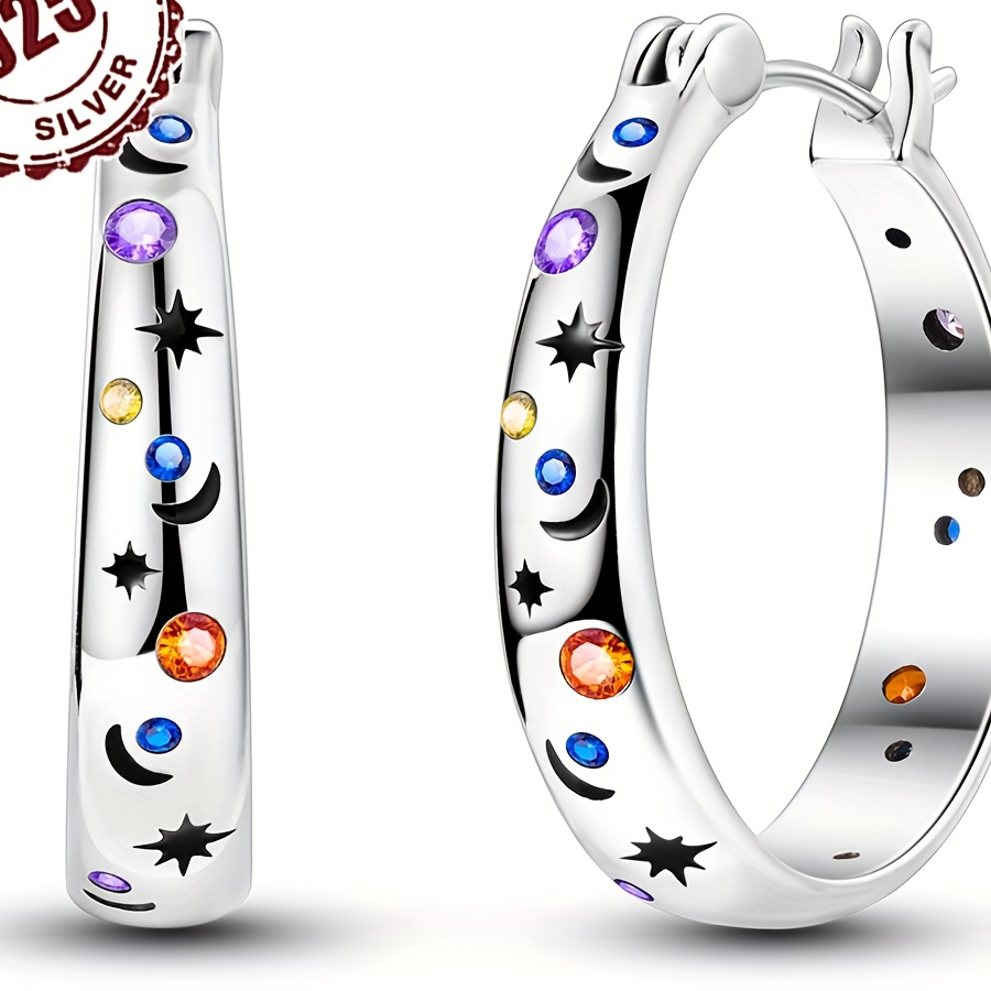 

925 Sterling Silver Hoop Earrings For Women Dangle Hoop Earrings Brilliant Starry Sky Earrings Simple Earrings Hypoallergenic Jewelry Set Gift For Women Girls