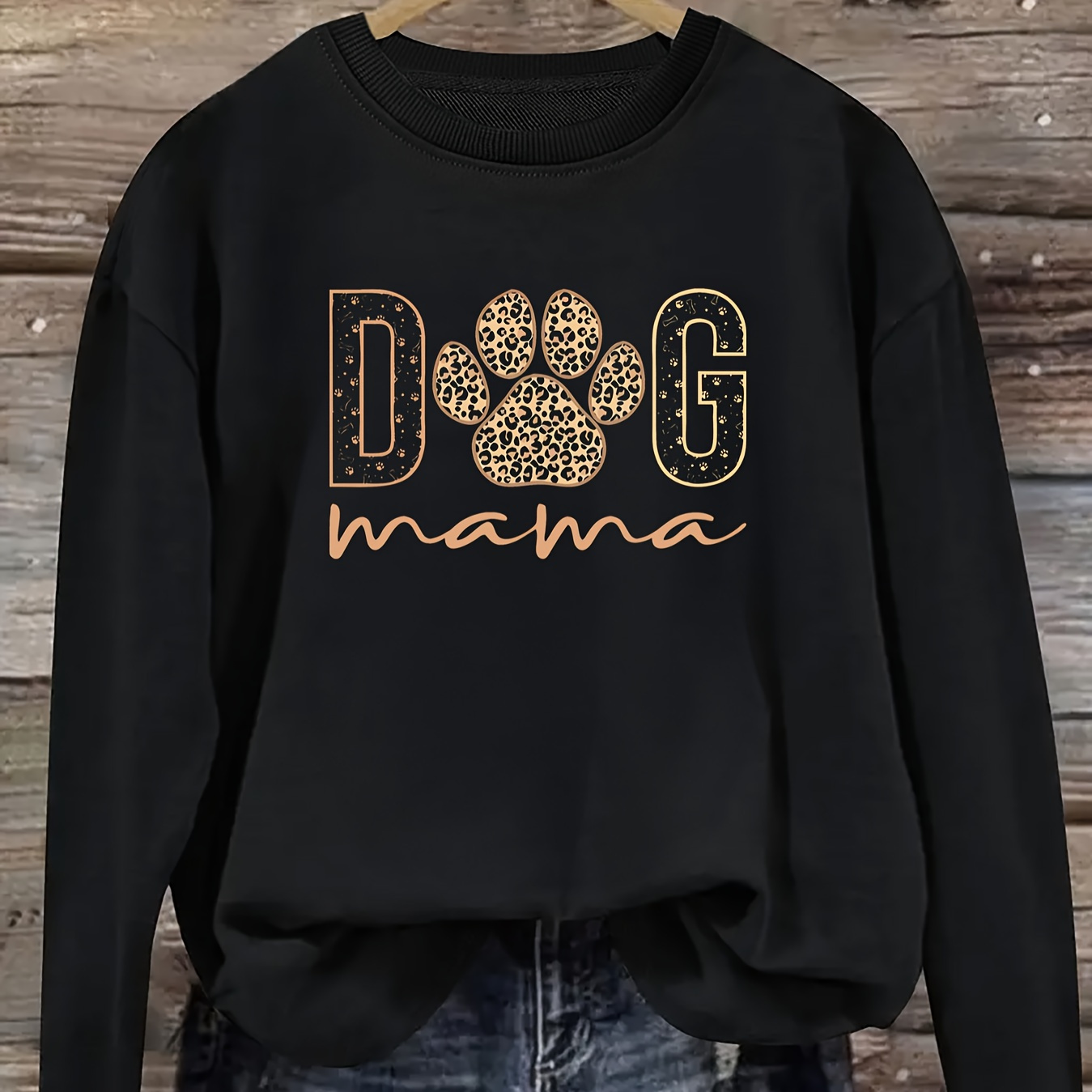 

Dog Paw & Leopard Print Pullover Sweatshirt, Casual Long Sleeve Crew Neck Sweatshirt For Spring & Fall, Women's Clothing