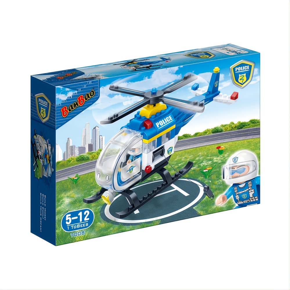 B7008 Banbao Police Station Helicopter Model Construction Toy Diy Blocks Building Toys Set