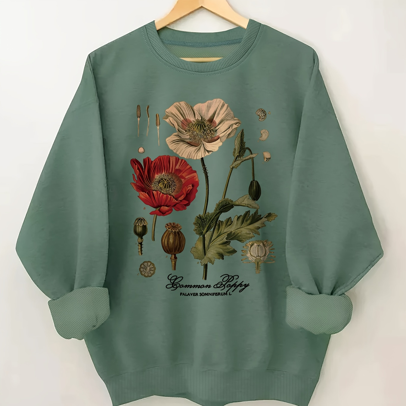

Floral Print Pullover Sweatshirts, Long Sleeve Crew Neck Casual Sweatshirt For Fall & Spring, Women's Clothing