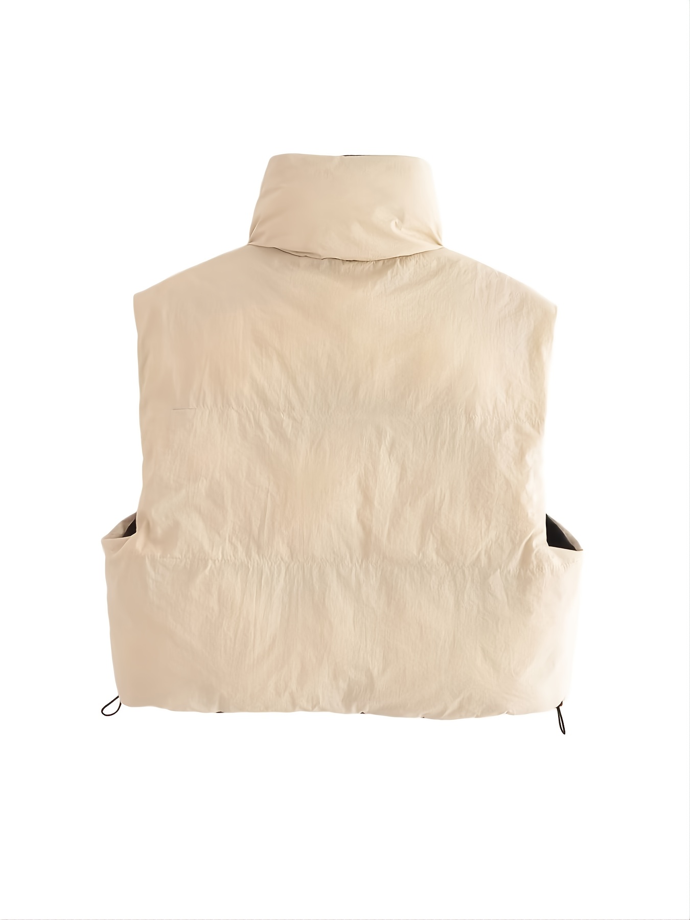 Cream High Neck Cropped Puffer Vest