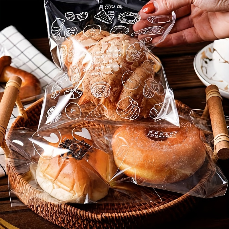 50pcs Clear Disposable Bag, Bread Packaging Bag, Ziplock Bag, Toast Baking  Self-adhesive Transparent Cake Dessert Packing Bag, Small Steamed Bun Bag