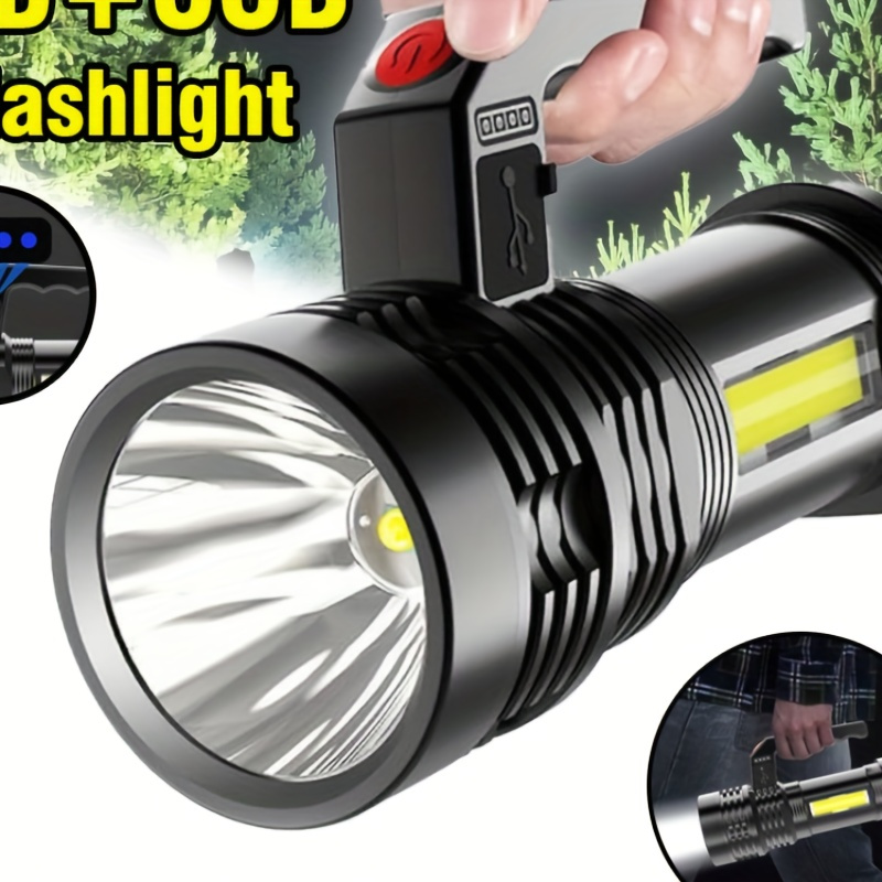 

Usb Rechargeable Led Flashlight - Handheld Cob Work Light For Home, Fishing, Night Running & Hiking | Durable Abs Material, Portable Camping Lantern
