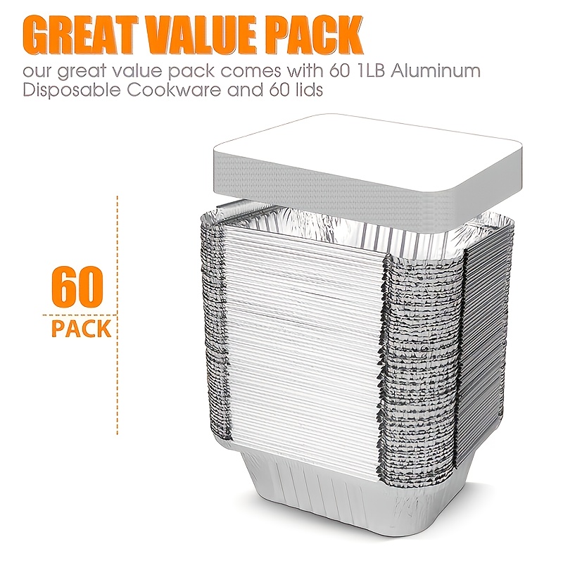 Paquete de 50 bandejas pequeñas de papel de aluminio de 8 onzas con tapas  de cartón, latas de Navidad de 5.11 x 3.94 pulgadas, contenedores