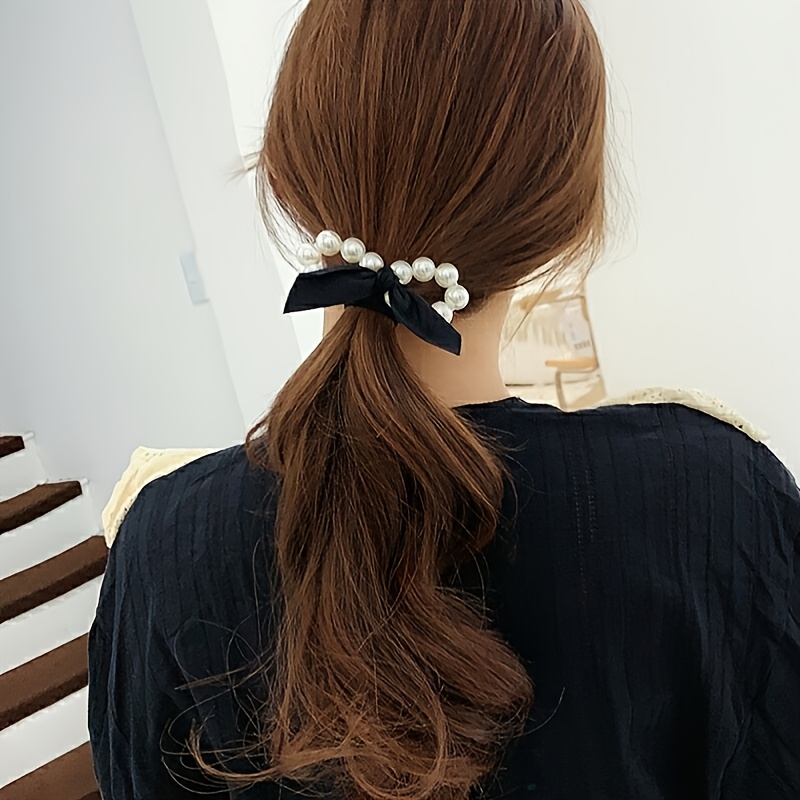 Ladies Pearl Bow Hair Tie Large Fashion Luxury Hair Rope - Temu