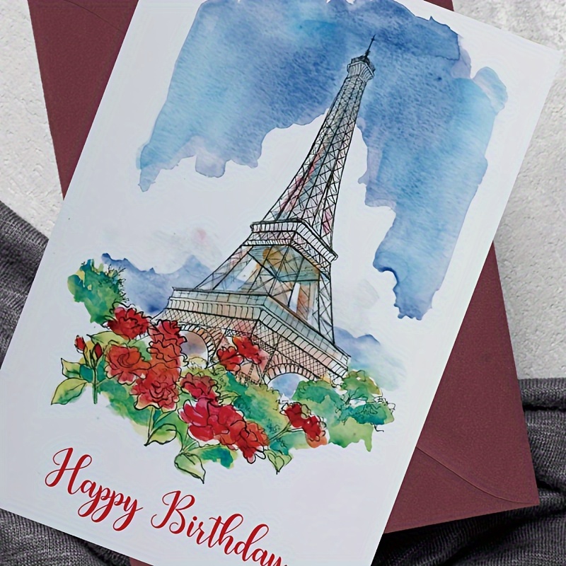 

1pc Eiffel Tower Card, Happy Birthday, Festival Greeting Cards, Birthday Card, Give It To Everyone, The Best Gift For Friends And Family, Gift Cards