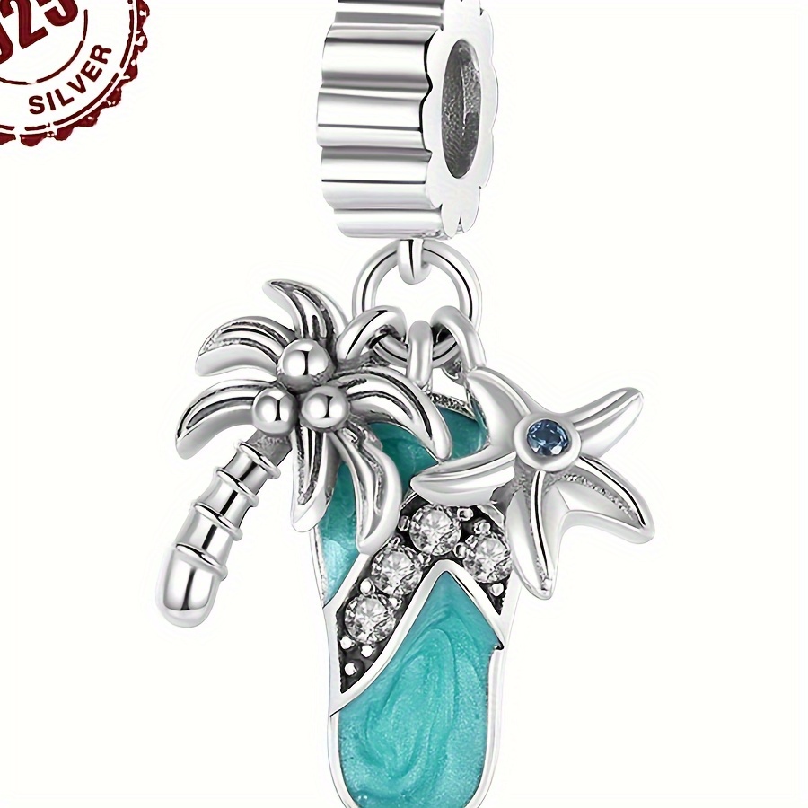 

925 Sterling Silver Charm For Bracelet Necklace Dangle Charms Summer Beach Coconut Palm Starfish Slippers Beads Pendants Diy Jewelry Gift For Women Girls