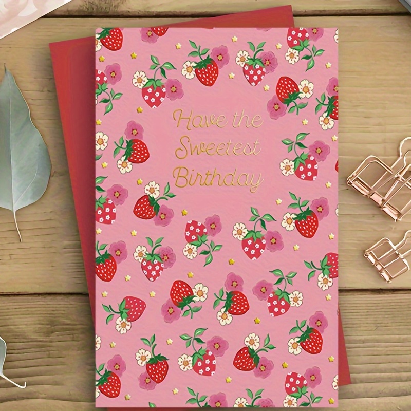 

1pc, Pink Strawberry Birthday Card, Festive Greeting Card With "have The Sweetest Birthday" Message, Perfect For Family And Friends, Ideal For Gift Giving, Stationery & Gift Packaging Supplies