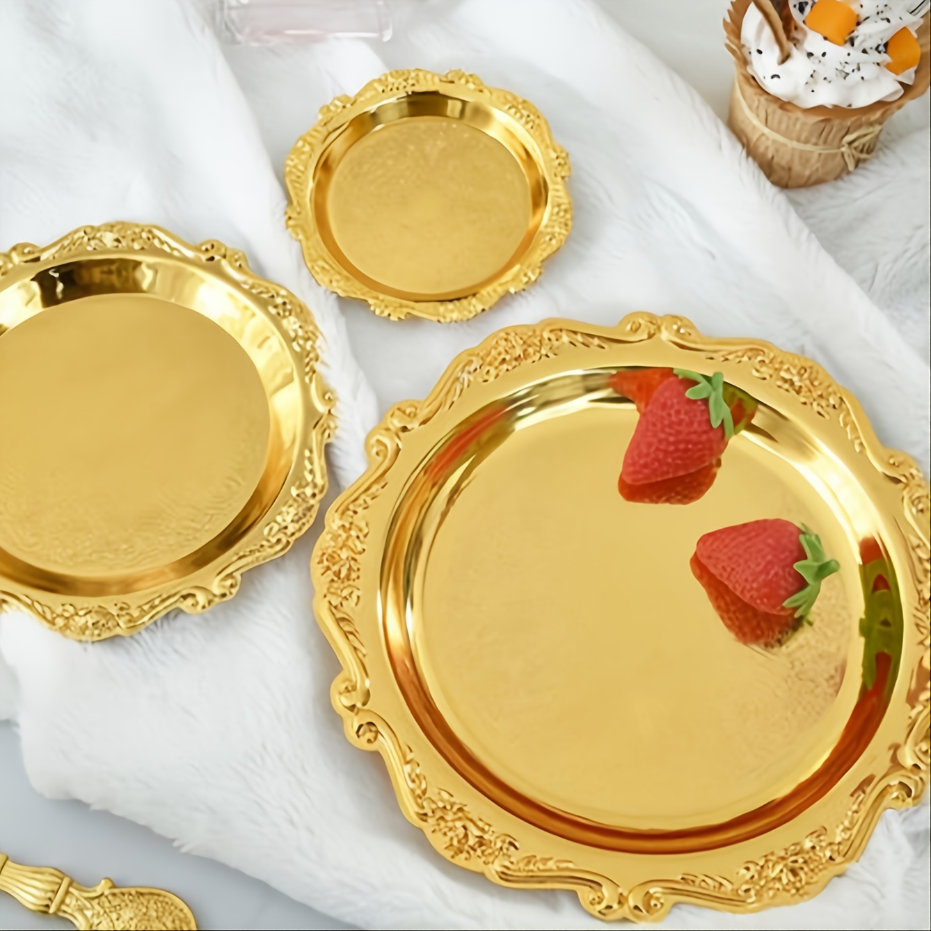 Golden Embossed Craft Tray Perfect For Cakes Snacks And - Temu