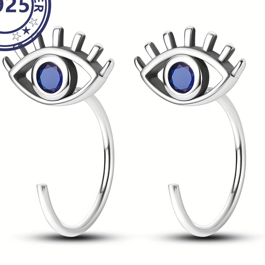 

S925 Sterling Silver Evil Eye J-hoop Earrings, Hypoallergenic Dangle Hooks, Elegant Jewelry Gifts For Women