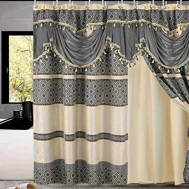 

1pc, Luxury Draped Design Shower Curtain, Waterproof Polyester Bath Curtain, 180x180cm/ 70.87x70.87 Inches, Elegant Bathroom Decor With 12 Hooks