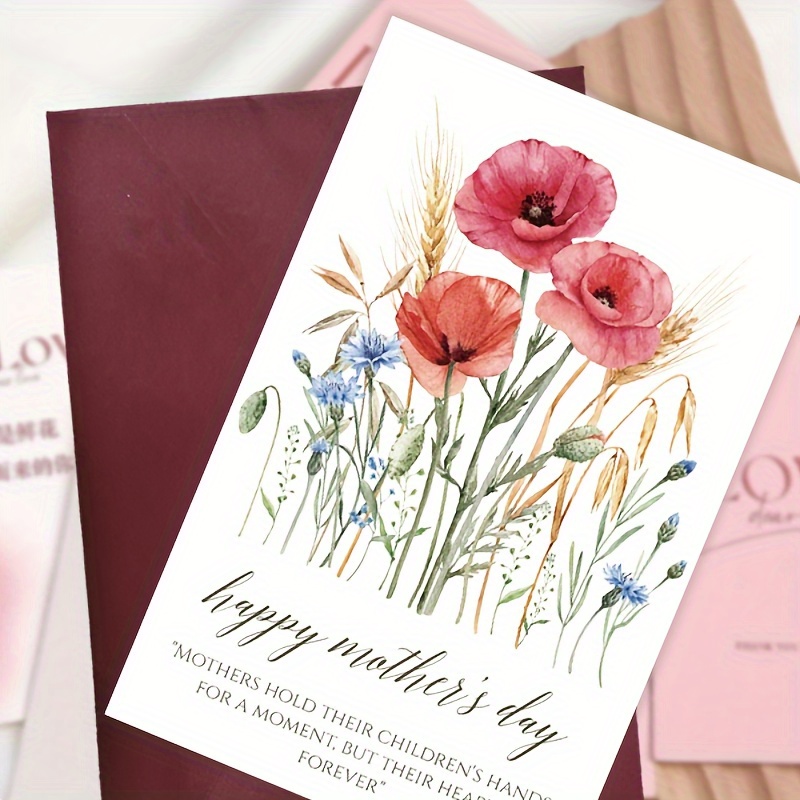 

1pc Mother's Day Greeting Card. The Picture Shows Some Flowers And Plants, Including Red , Blue Bluebells And Several Other Wildflowers. It Is Suitable For Giving To Mother