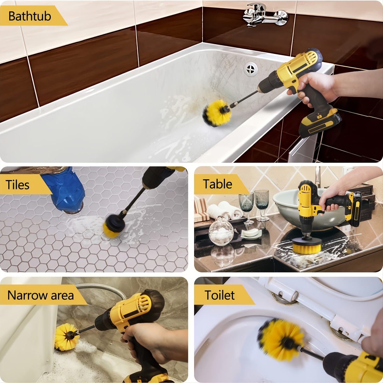 Drill Brush Attachment Set, Scrub Brush Power Scrubber Drill Brush Kit(11 Pieces), Scouring Pad All Purpose Cleaning Kit for Bathroom, Toilet, Grout