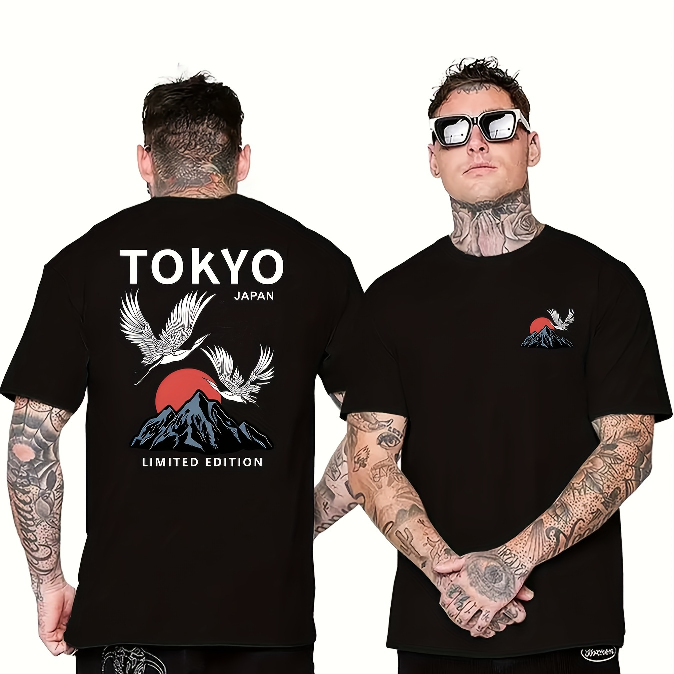 

Crane And Tokyo Letter Graphic Print Men's Creative Top, Casual Short Sleeve Crew Neck T-shirt, Men's Clothing For Summer Outdoor