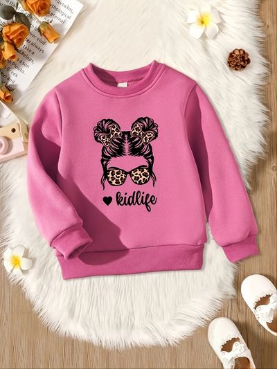 Girls Pullover Sweatshirt With Printed Pattern Decor For Fall/Winter New
