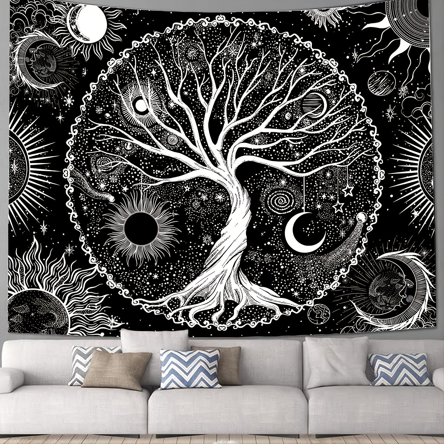 Night Sky Gray Moon Tapestry Wall Hanging Art Hippie Tapiz - Temu