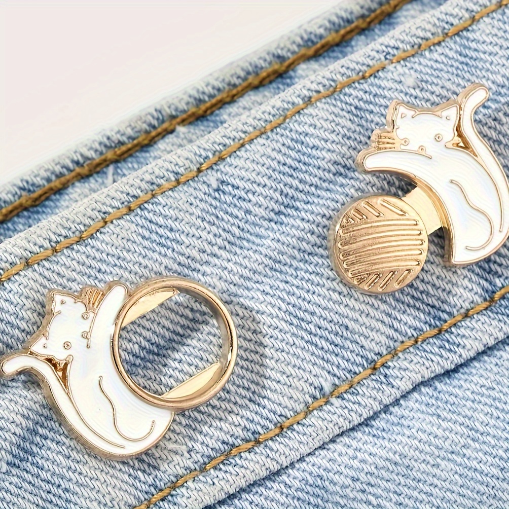 

4pcs Adjustable Jean Waist Button Alloy Pins, Fashionable Detachable Cat Shape Button Pin For Jeans, No Sewing Required, Perfect Fit Diy Tailoring Accessory