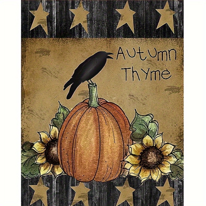 

1pc Vintage Sign Autumn Thyme Crow For Home Kitchen Farmhouse Garden Wall Decoration 7.9x11.9inch Aluminum