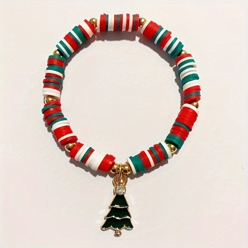4pcs/set Christmas Style Polymer Clay Beads Bracelet Christmas Tree Bracelet Cartoon Hand Accessories