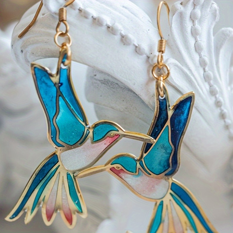 

Fashion Hummingbird Drop Earrings For Women - 2pcs Alloy & Iron Ear Needle, No Plating, Chic Bird Design, Ideal For Special Events & Gifting