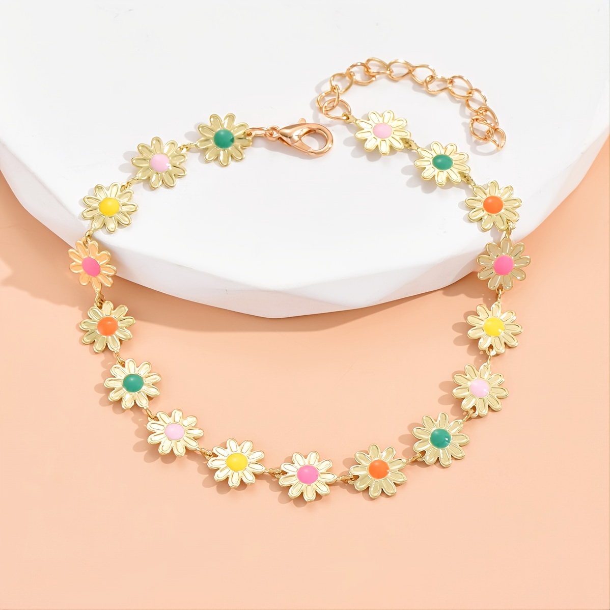Flower Shape Beaded Anklet, Candy Dainty Adjustable Foot Jewelry