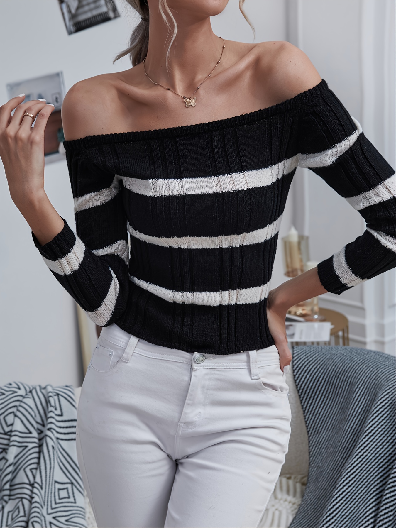 Shirts for Women Trendy Autumn Sexy Striped Long Sleeve Loose Top