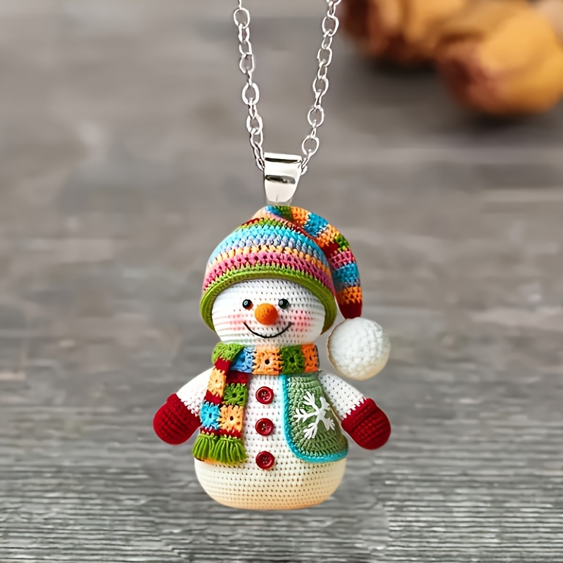 

1pc Acrylic Knit Snowman Pendant Necklace - Fashion Christmas Theme Jewelry Gift, White, No Plating, Acrylic Material