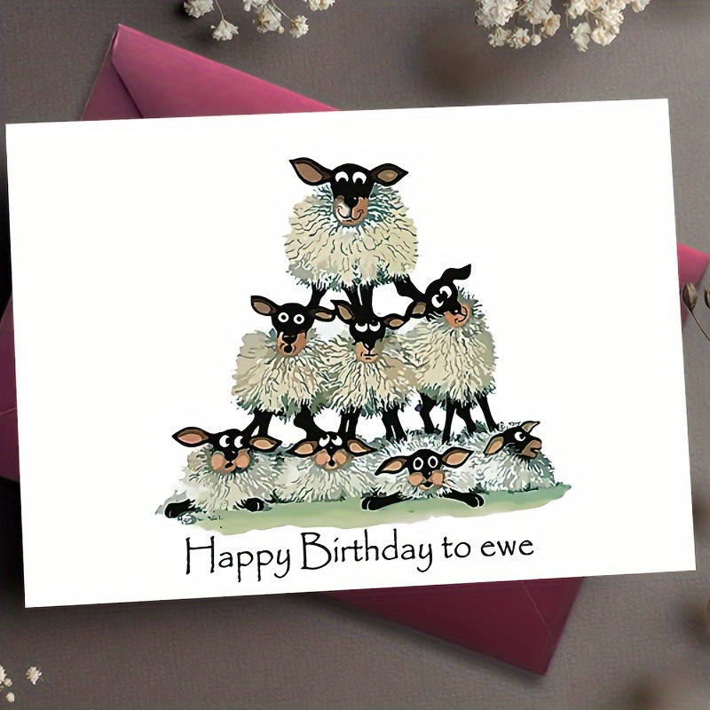 

1pc Sheep Pyramid Birthday Greeting With Envelope, Playful "happy Birthday To Ewe" Message, Universal Celebration Notecard For Friends And Family