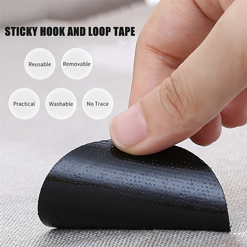 Rug Anchors Carpet Hook and Loop Non-Slip Mat Anti-Skid Stickers (10pcs , Black)