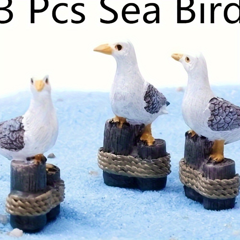 

3pcs Resin Sea Bird Seagull Miniature Figurines, Coastal Nautical Decor, Garden Aquarium Ornaments