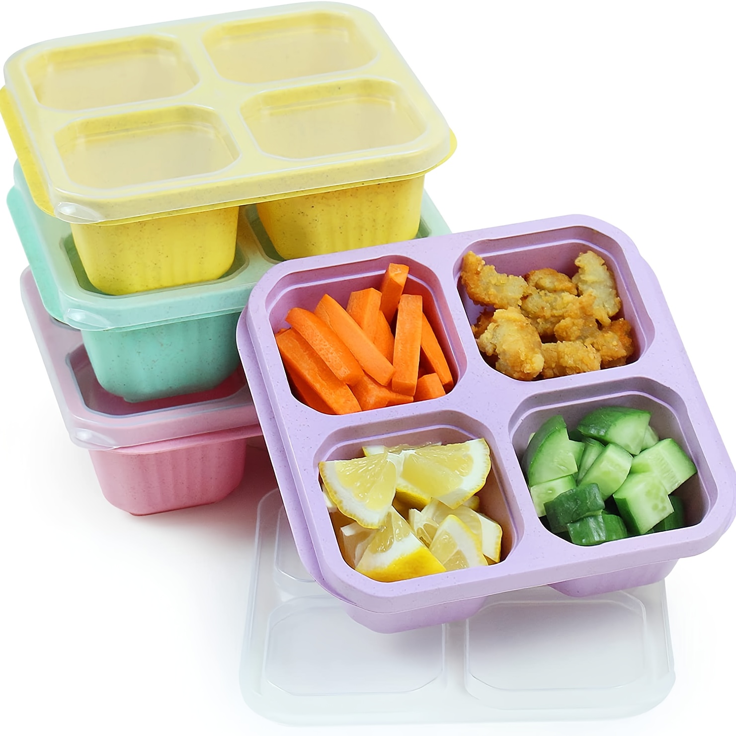 EasyLunchboxes - Bento Snack Boxes - Reusable 4-Compartment Food Containers  for School, Work and Travel, Set of 4, Classic