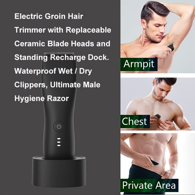 Electric Groin Hair Trimmer Ball Shaver Body Groomer For Men Waterproof Wet  Dry Body Hair Clippers Male Hygiene Razor With Standing Recharge Dock  Replaceable Ceramic Blade Heads | Check Out Today's Deals
