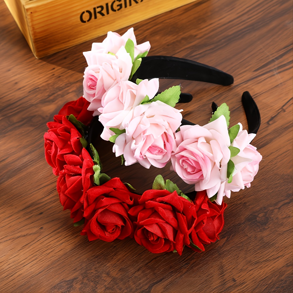 Smart Floral Hair Band with Magenta Roses and Green Leaves for Newborn  Princess