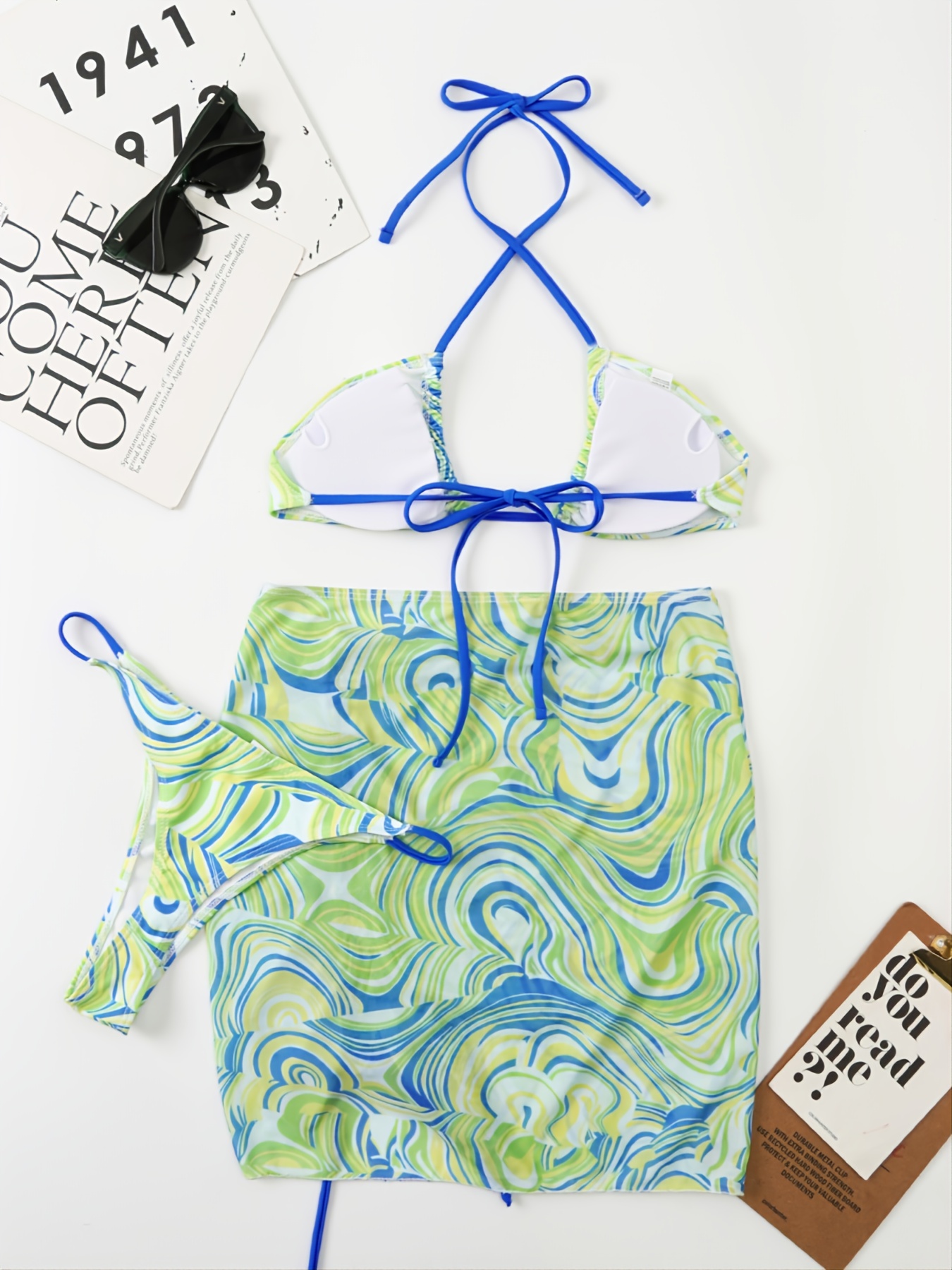 Criss Cross Neck Fluid Print Bikini Sets Drawstring Cover - Temu Canada